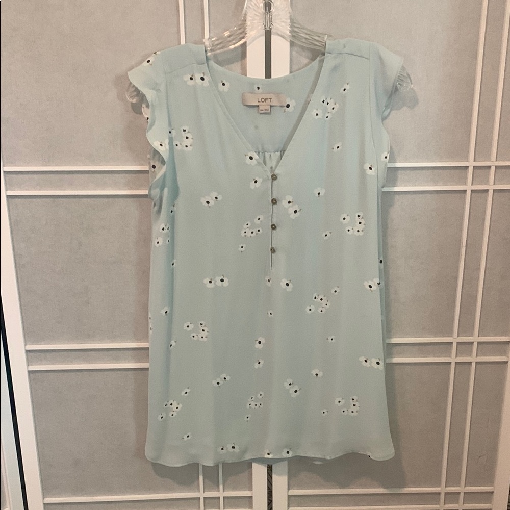 LOFT Maternity Sky Blue Floral Top XSM